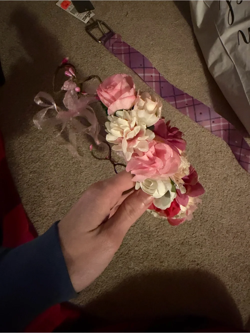 Floral Crown Headband with Pink and Cream Roses